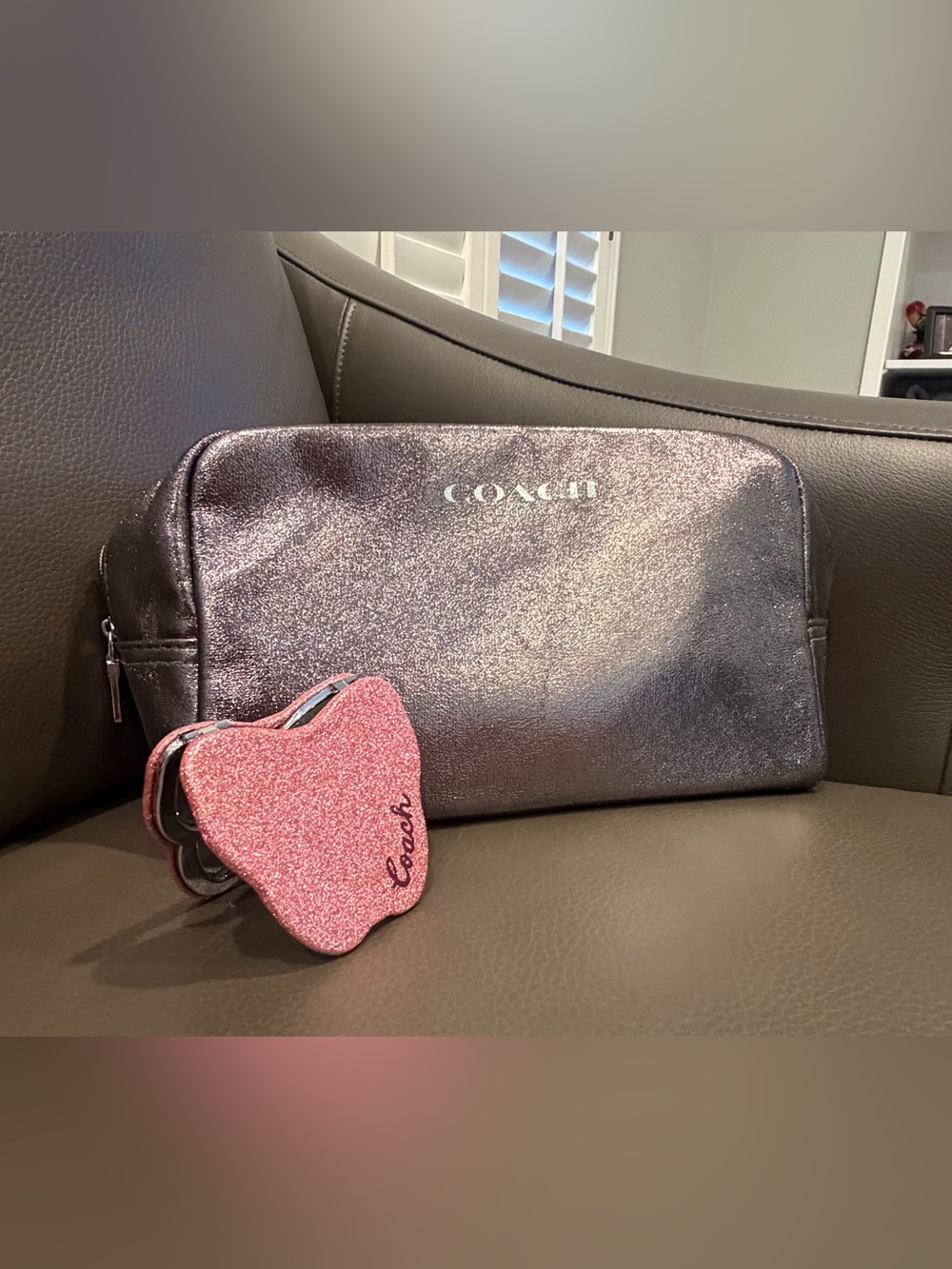 Coach Pink Glitter Butterfly Compact Mirror with Coach Glitter Fragrance Pouch - Picture 6 of 6
